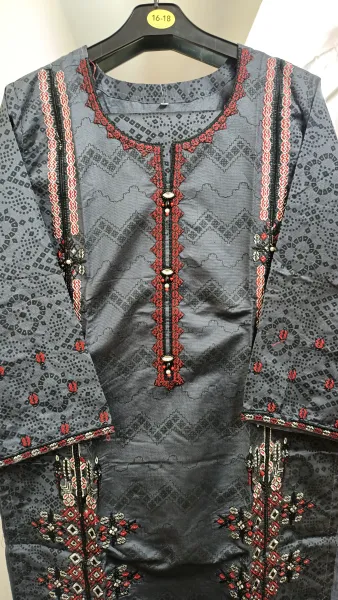 Pakistani Original Rangoon Stitched Cotton 3 Pcs _ Blue Ash 